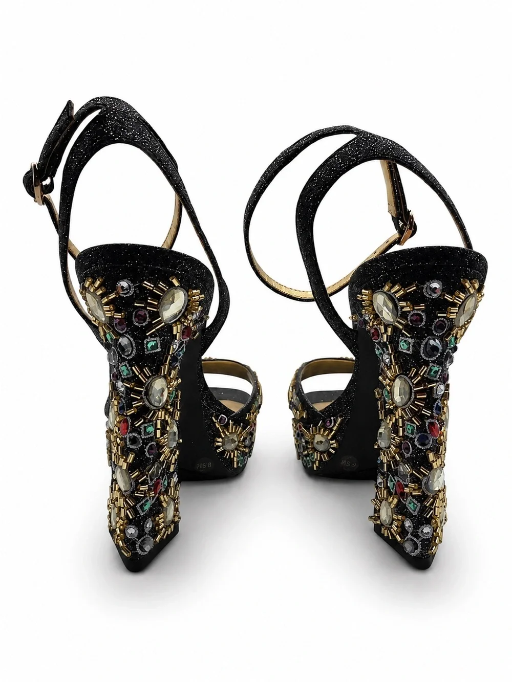 Gianni Bini Black Glitter Enchant-Ment Beaded Embellished Platform Heel Sandals